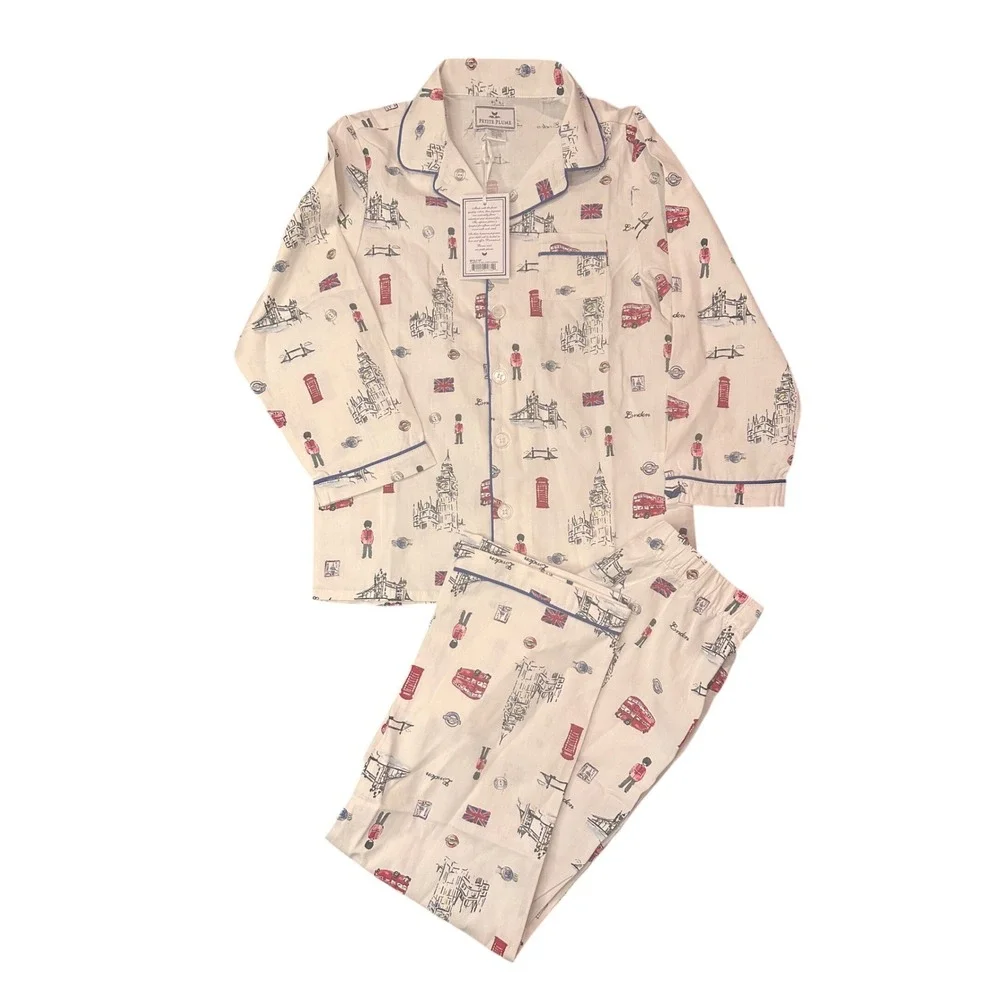 Petite Plume Boys London Is Calling Pajamas Set White Blue Red Size 7 NWT